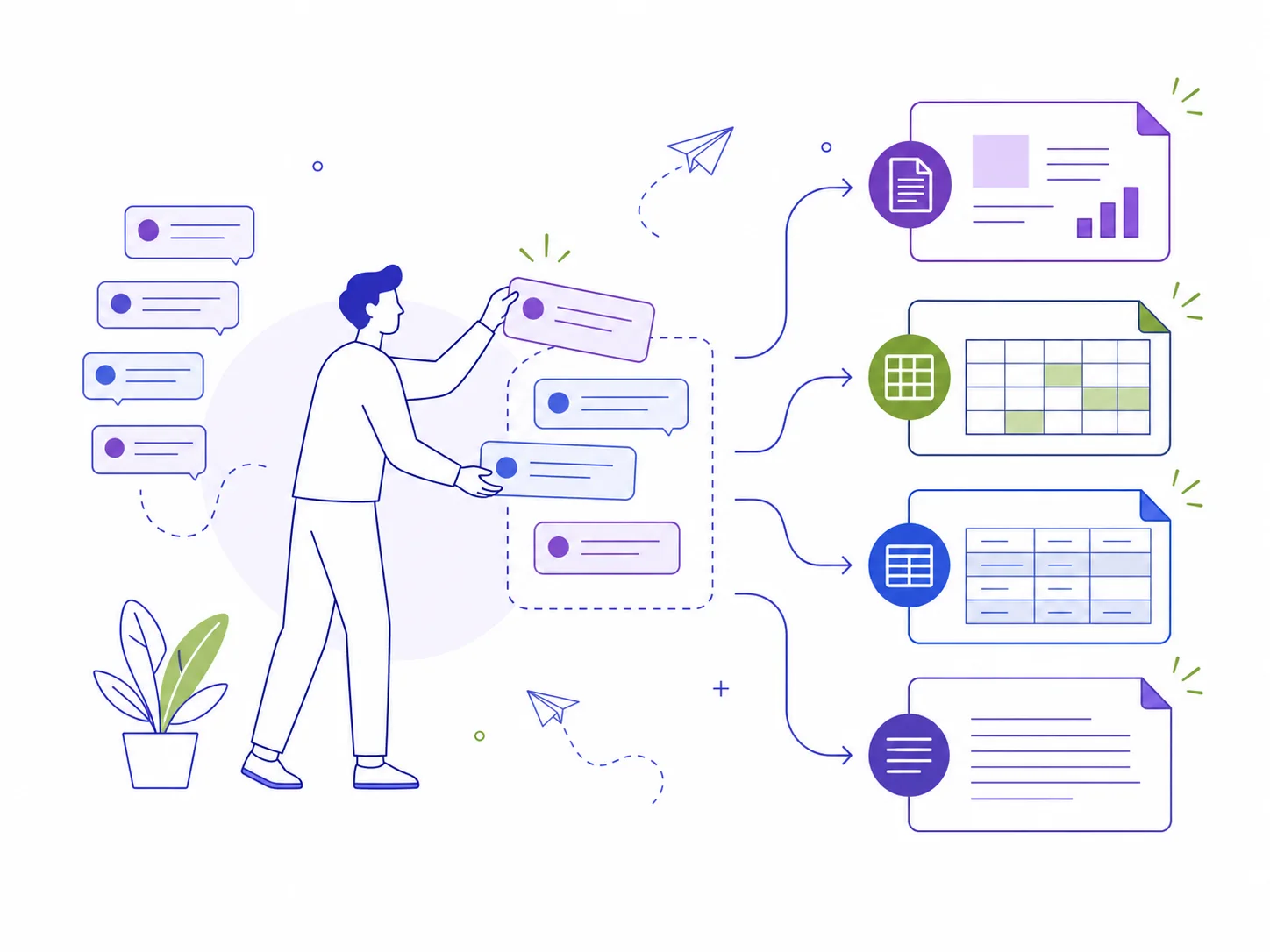 Chat messages becoming PDF, spreadsheet, and text files